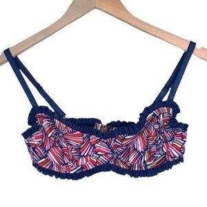 Marc By Marc Jacobs Swimwear Bikini Top Small Blue & Multicolor Ruffle Straps